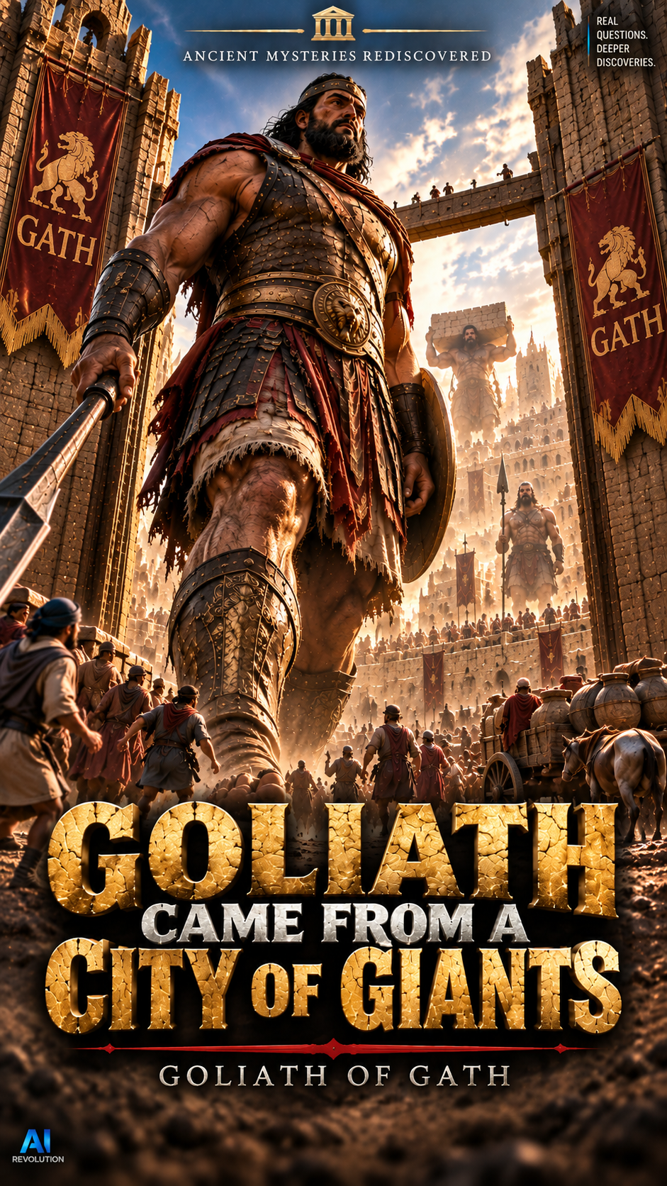 Official Goliath of Gath Reel poster, showing Goliath entering the city of Gath